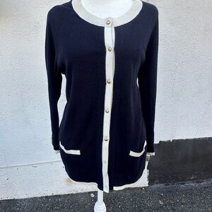 Talbots Navy and Cream Button-Down Cardigan